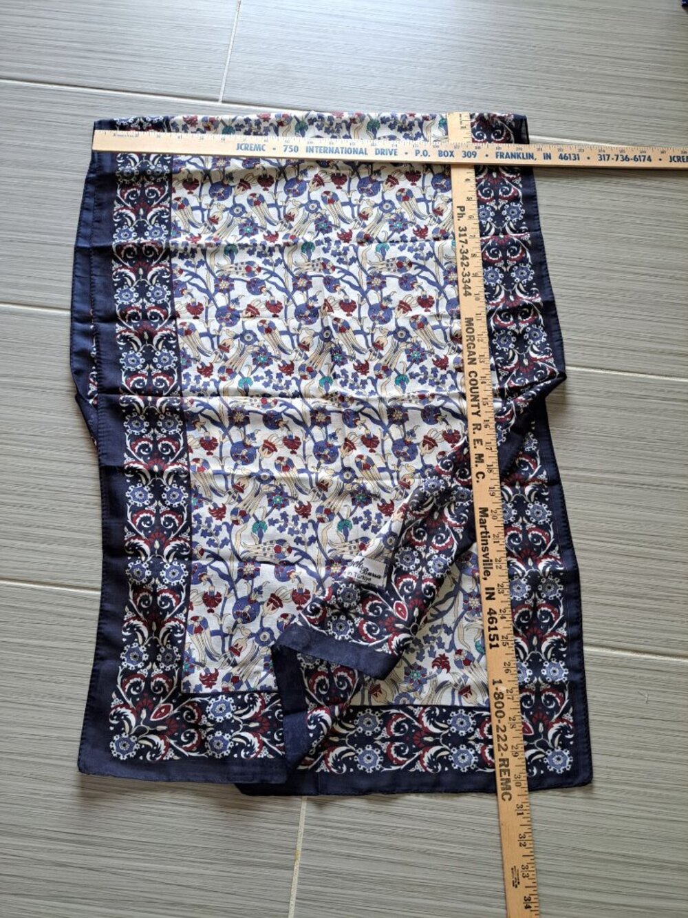Vintage Çini Ipek Bursa Silk Scarf Floral Blue Maroon Multicolor Luxury Women's - Picture 5 of 5